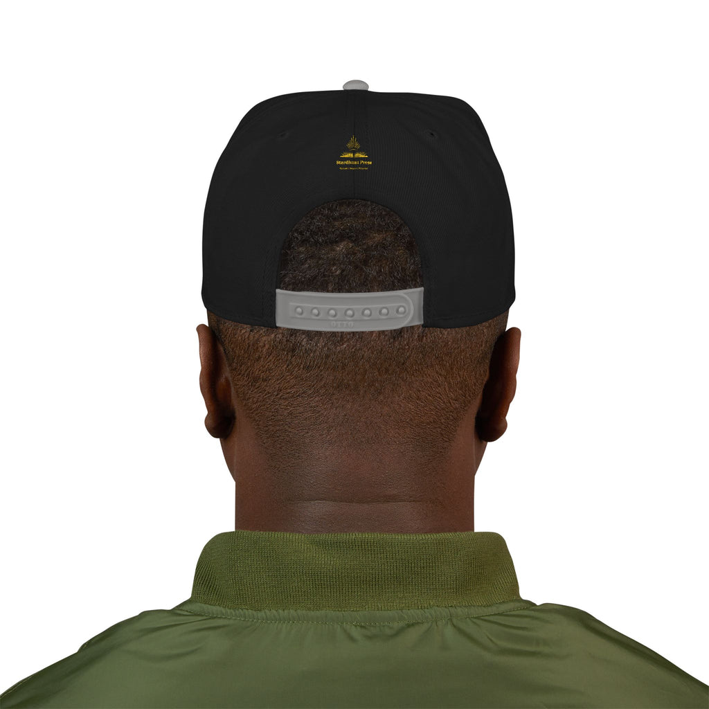 Embroidered 'Stoked' Snapback Hat — Black & Charcoal Skate Cap