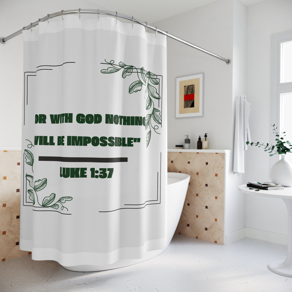 Luke 1:37 Shower Curtain – "For With God Nothing Will Be Impossible" Christian Bath Decor