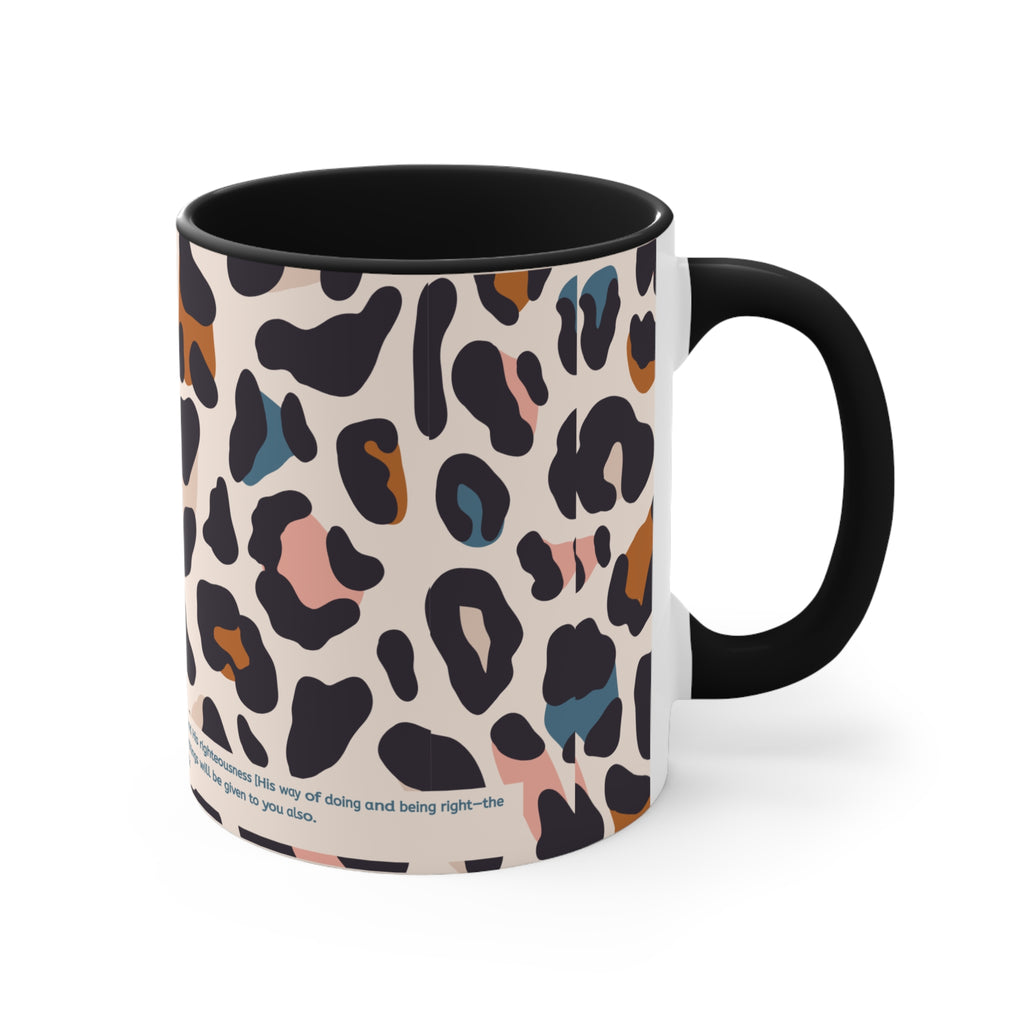 Leopard Print Accent Mug — Pink Interior & Handle, Colorful Animal Spot Coffee Cup