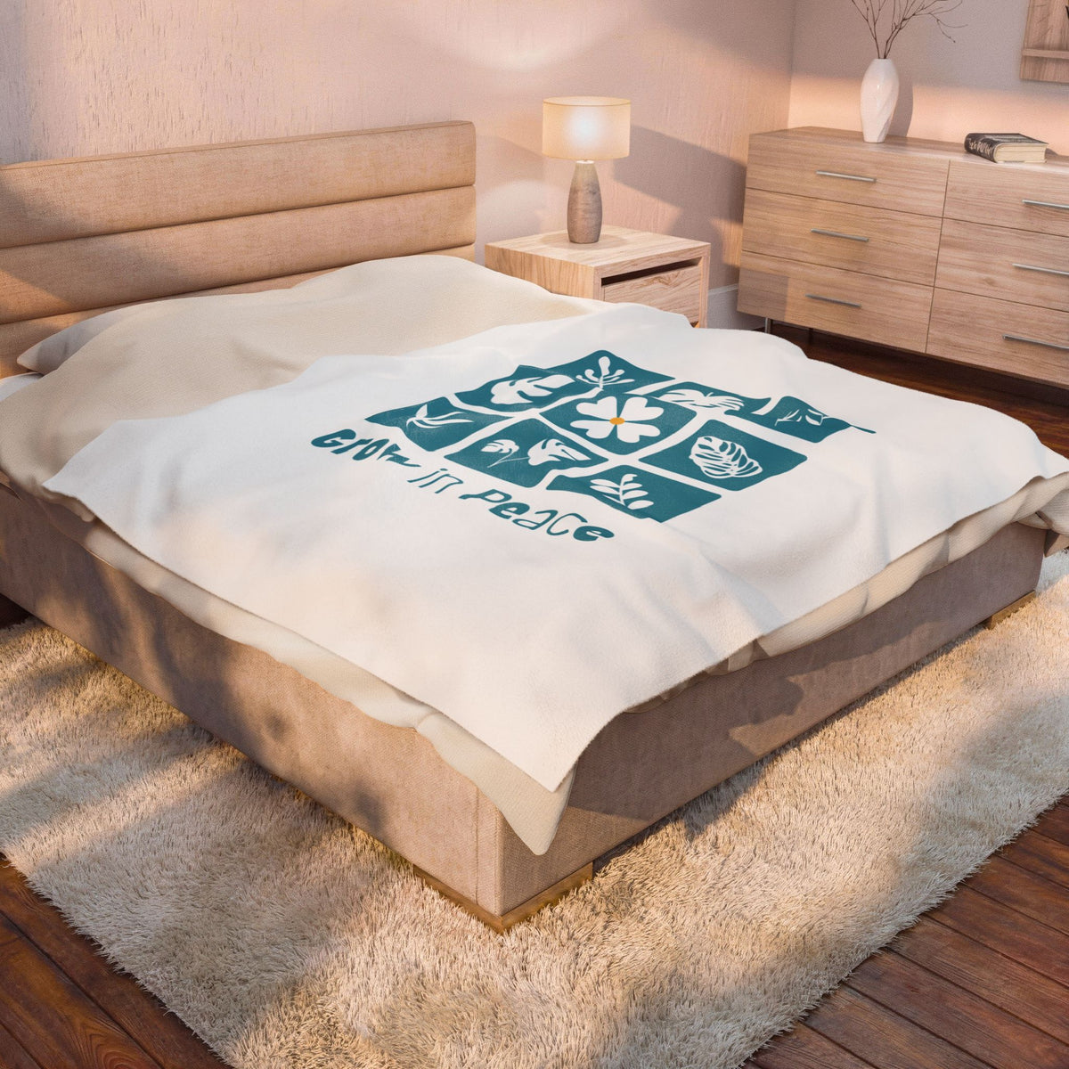 Velveteen Blanket — "Grow in Peace" Botanical Plush Throw