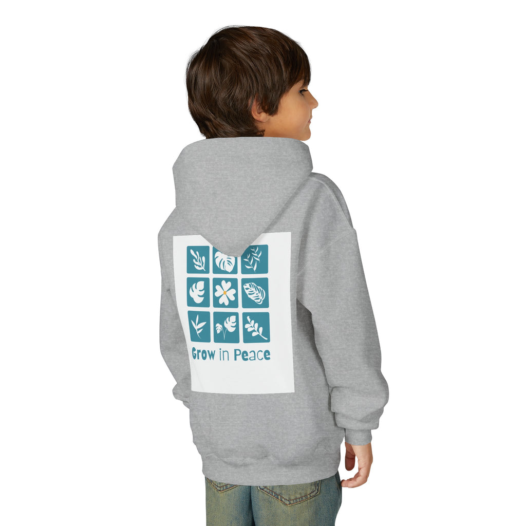 Youth Hoodie — 'Book Club' Front Logo & 'Grow In Peace' Botanical Back Graphic