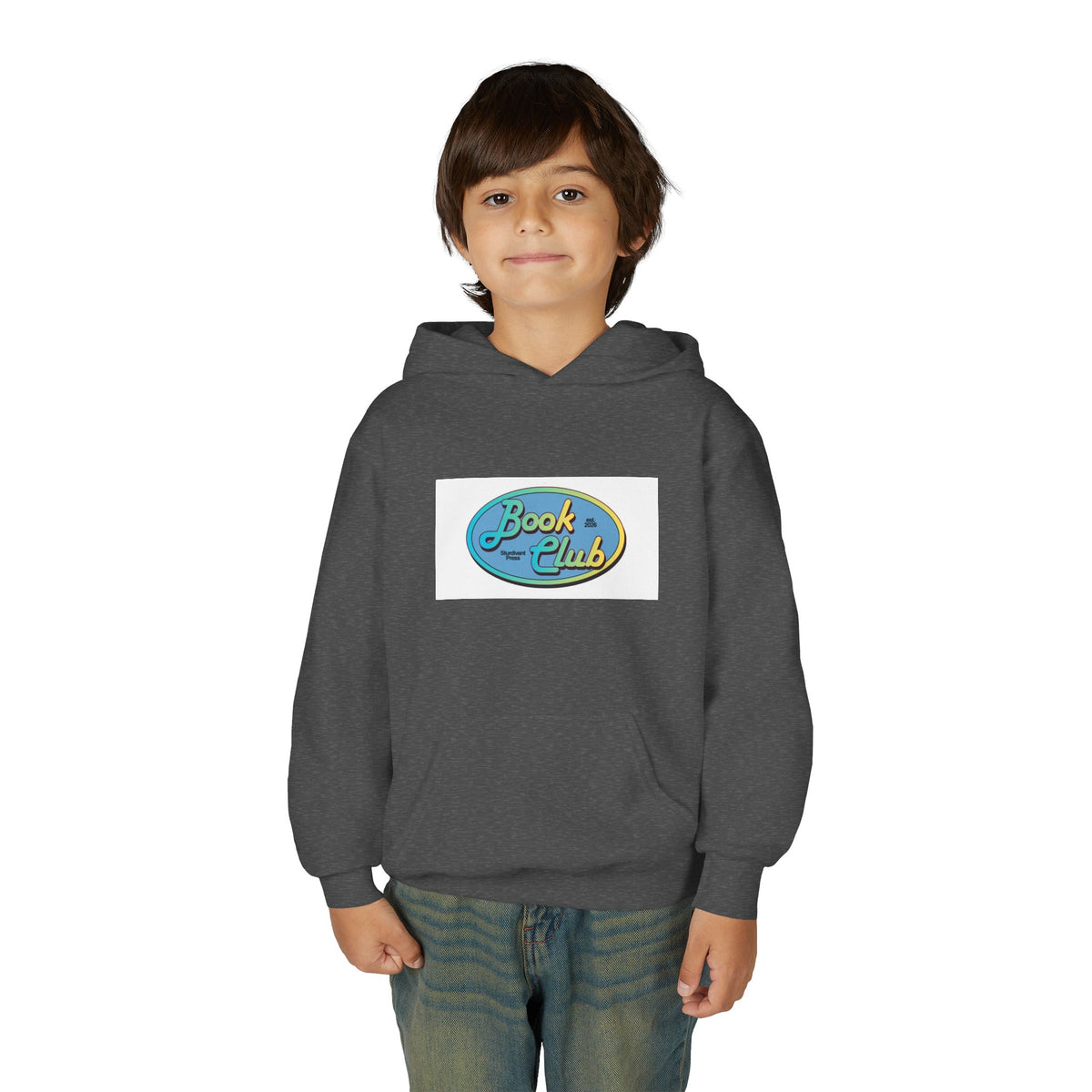 Youth Hoodie — 'Book Club' Front Logo & 'Grow In Peace' Botanical Back Graphic