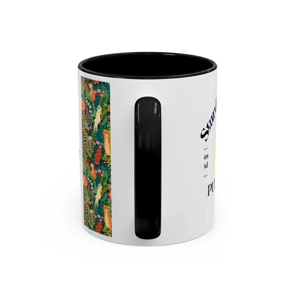 Tropical Jungle Animal Accent Coffee Mug — Colorful Parrot, Tiger & Leopard Pattern (11/15 oz)