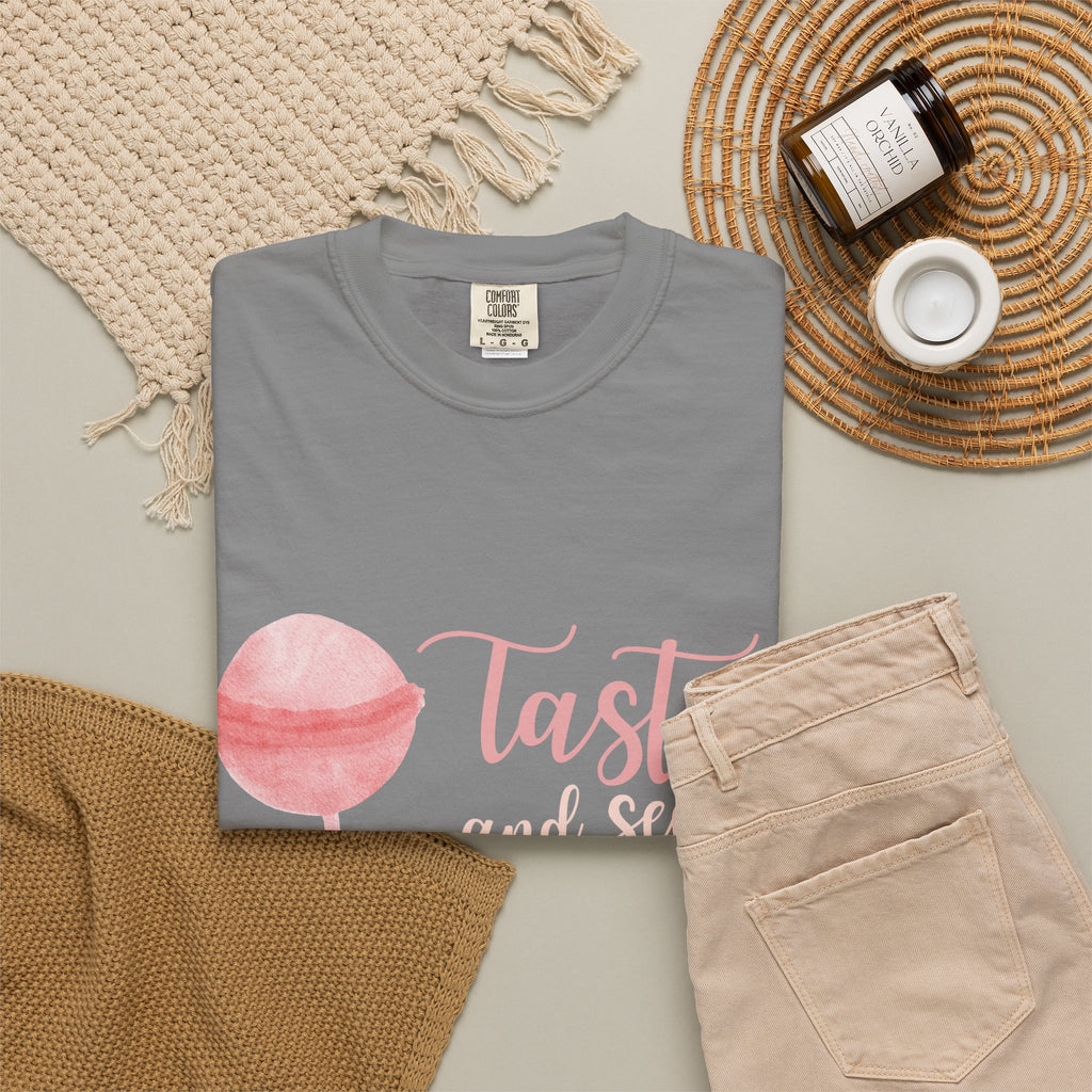 Christian Lollipop Tee — "Taste and See that the Lord is Good" Pink Faith T-Shirt