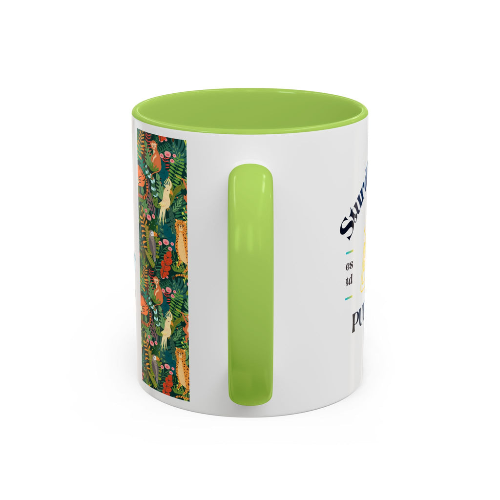 Tropical Jungle Animal Accent Coffee Mug — Colorful Parrot, Tiger & Leopard Pattern (11/15 oz)
