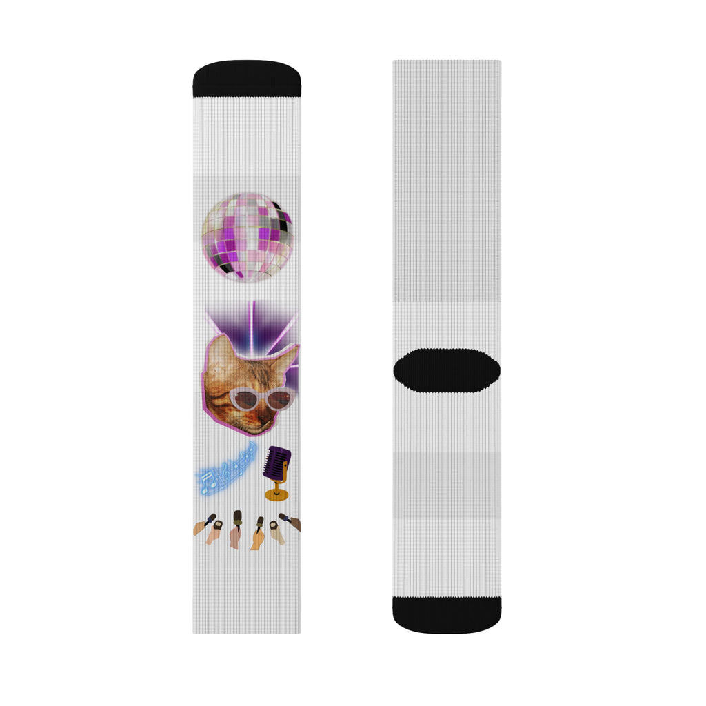 Colorful Disco Cat Sublimation Socks — Funky Novelty Crew Socks