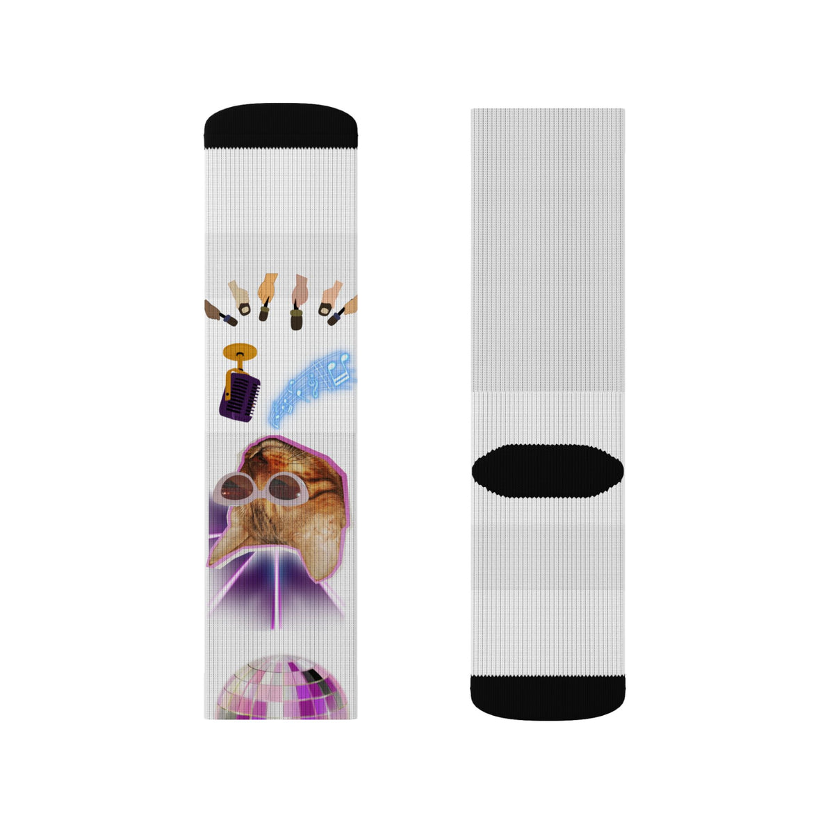 Colorful Disco Cat Sublimation Socks — Funky Novelty Crew Socks