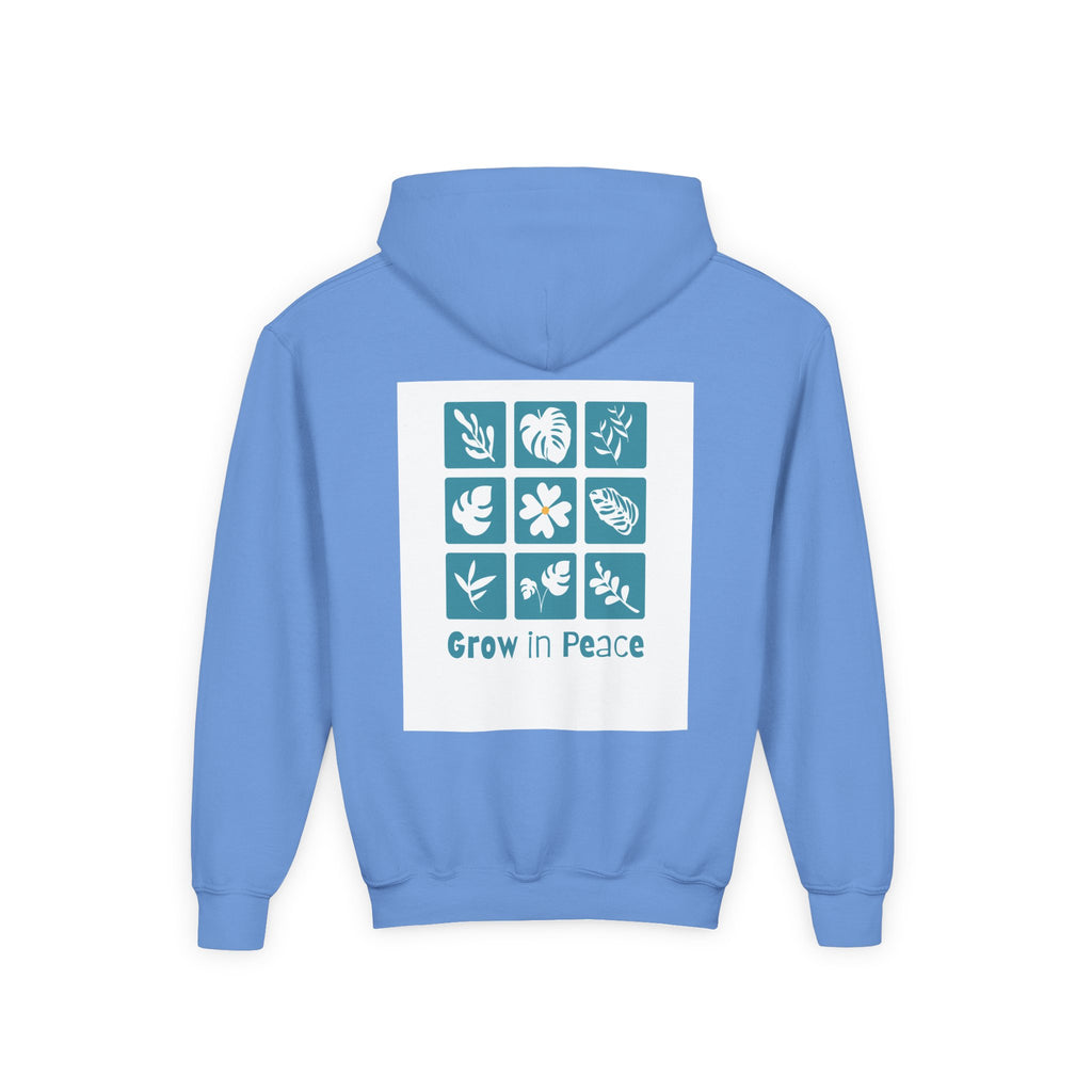 Youth Hoodie — 'Book Club' Front Logo & 'Grow In Peace' Botanical Back Graphic