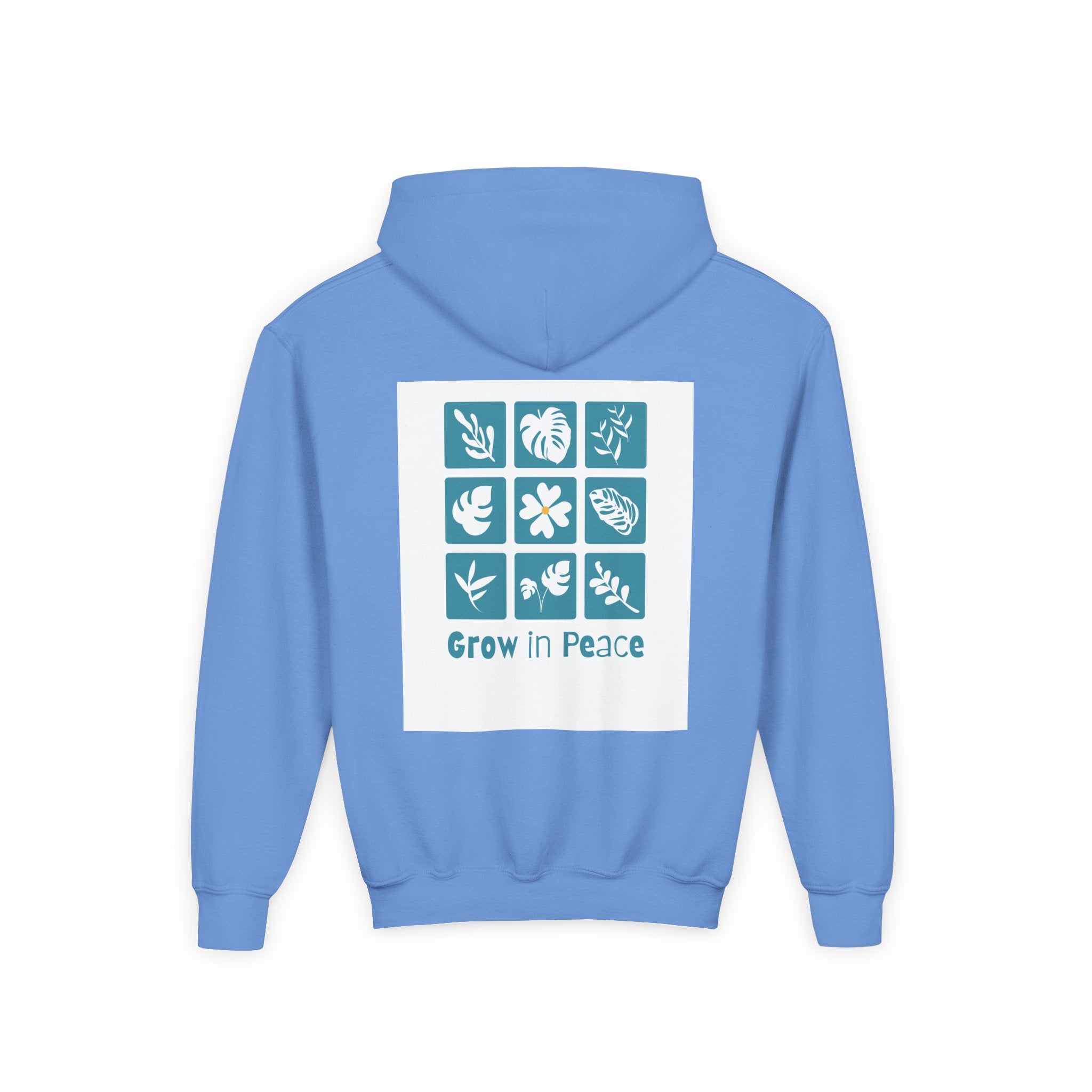 Youth Hoodie — 'Book Club' Front Logo & 'Grow In Peace' Botanical Back Graphic