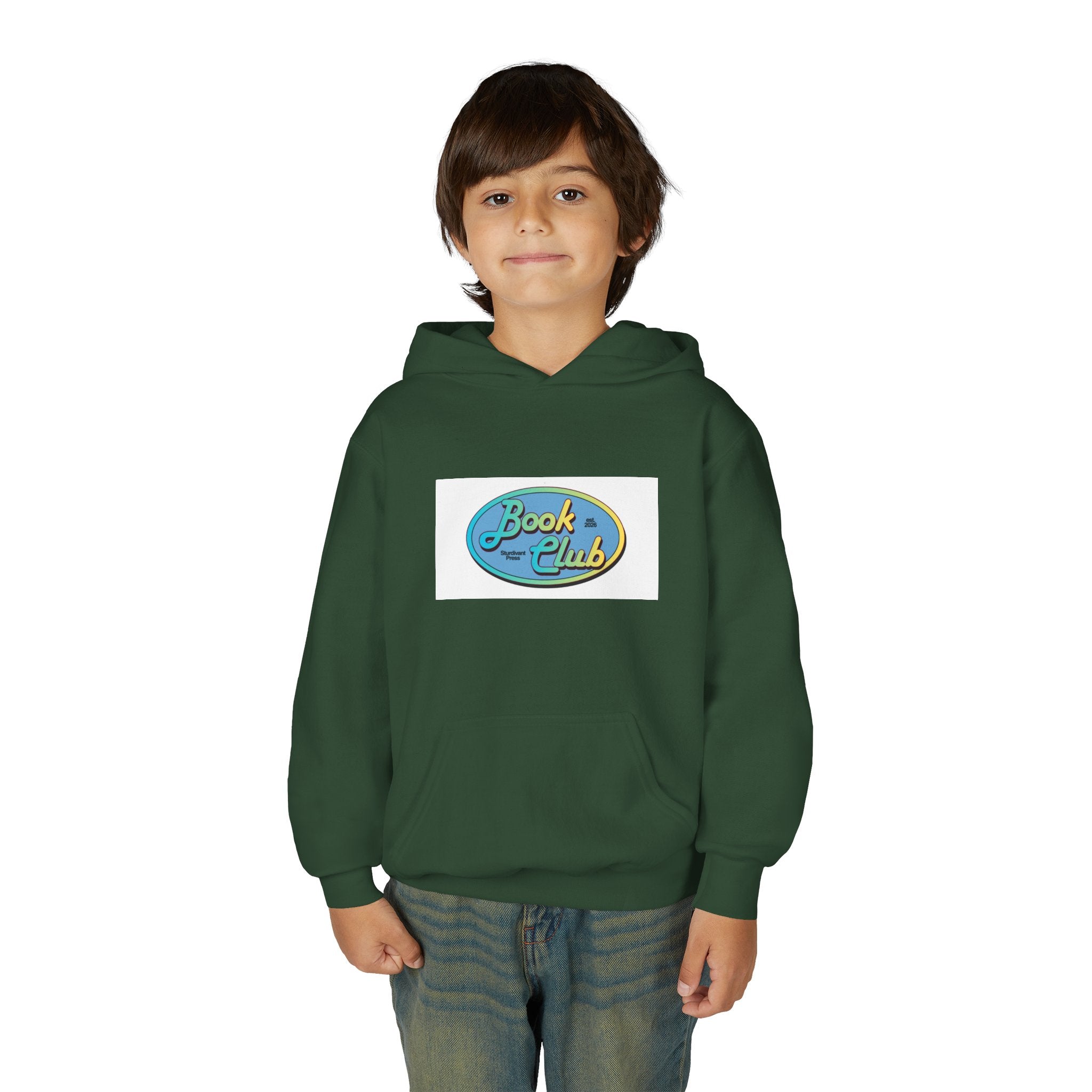 Youth Hoodie — 'Book Club' Front Logo & 'Grow In Peace' Botanical Back Graphic