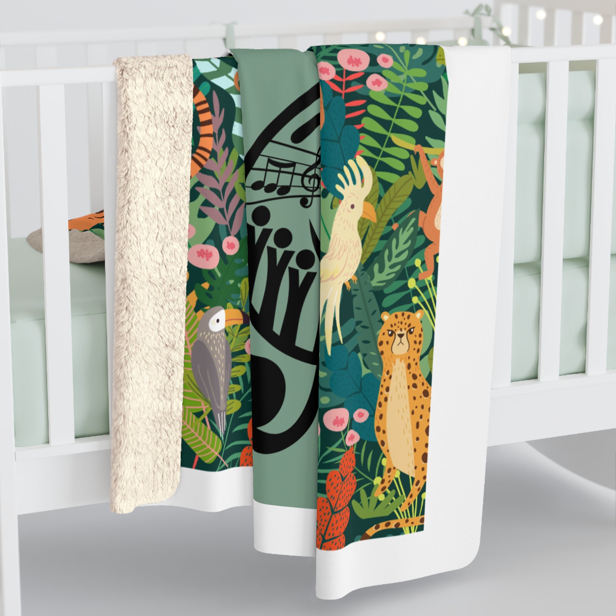 Praise the Lord Sherpa Fleece Blanket – Christian Music Note & Jungle Animal Cozy Throw