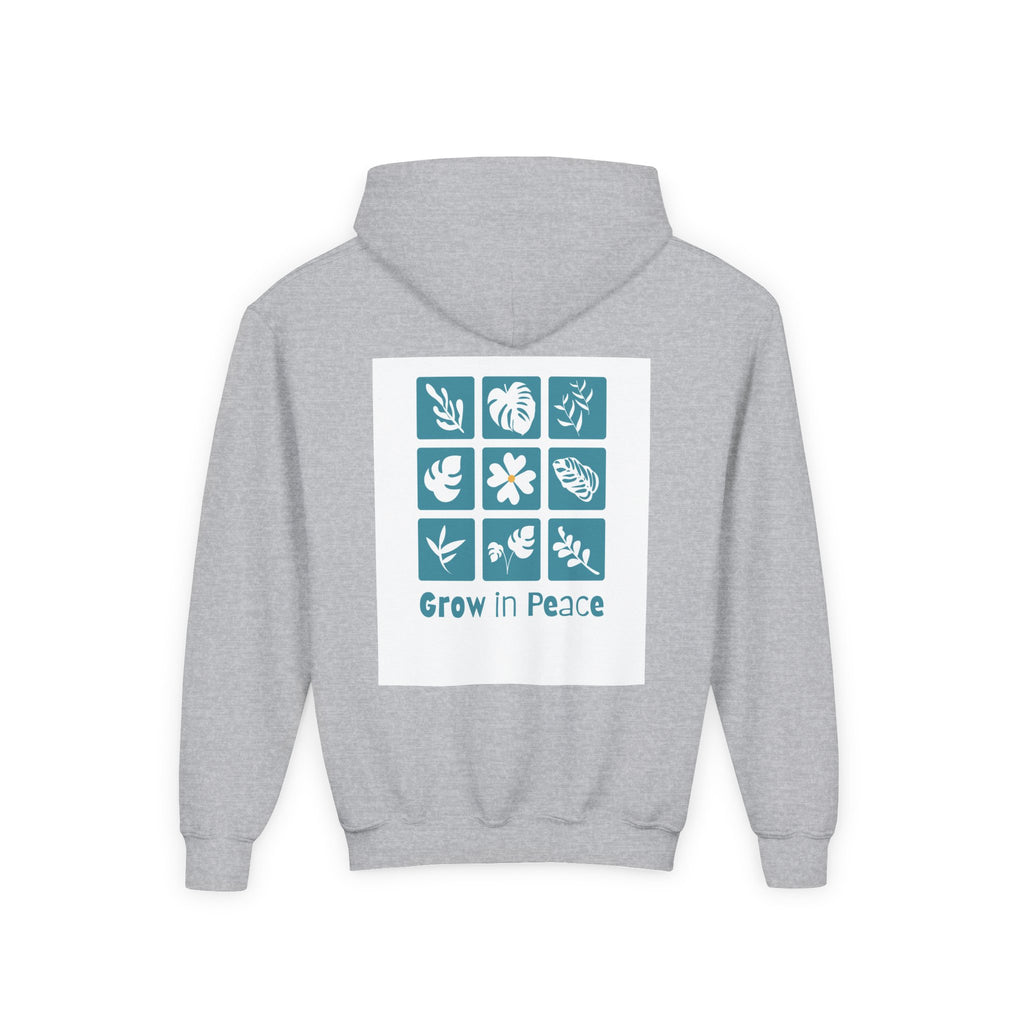 Youth Hoodie — 'Book Club' Front Logo & 'Grow In Peace' Botanical Back Graphic