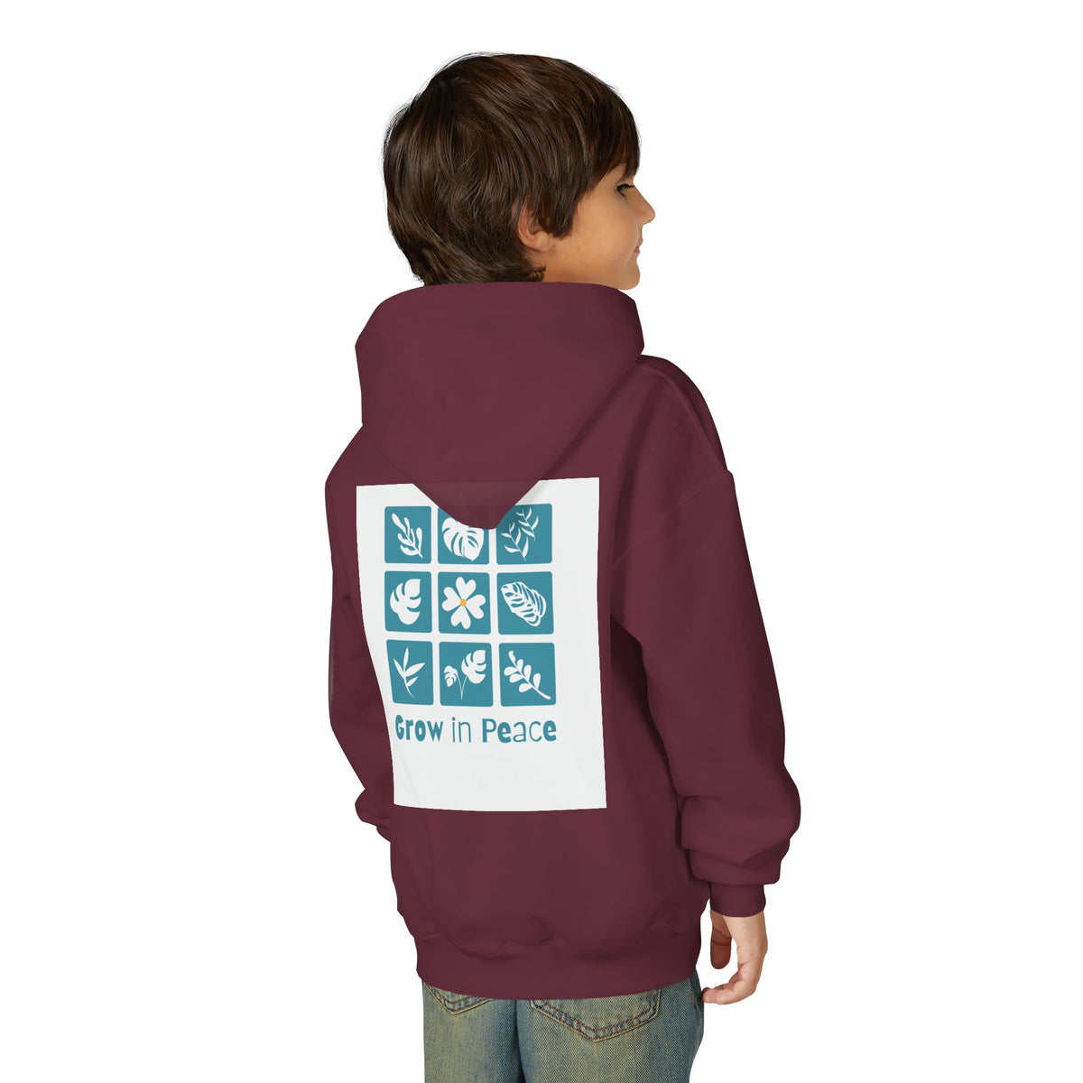 Youth Hoodie — 'Book Club' Front Logo & 'Grow In Peace' Botanical Back Graphic
