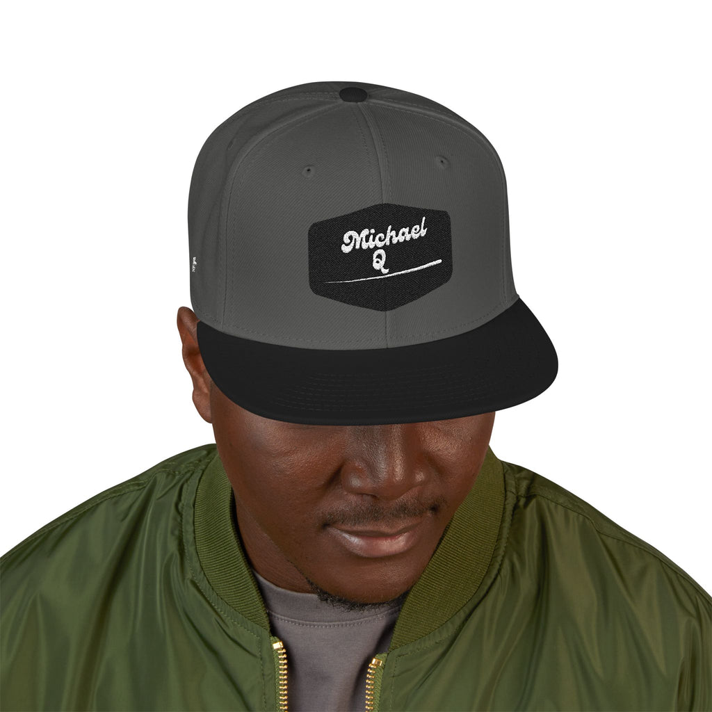 Embroidered 'Stoked' Snapback Hat — Black & Charcoal Skate Cap