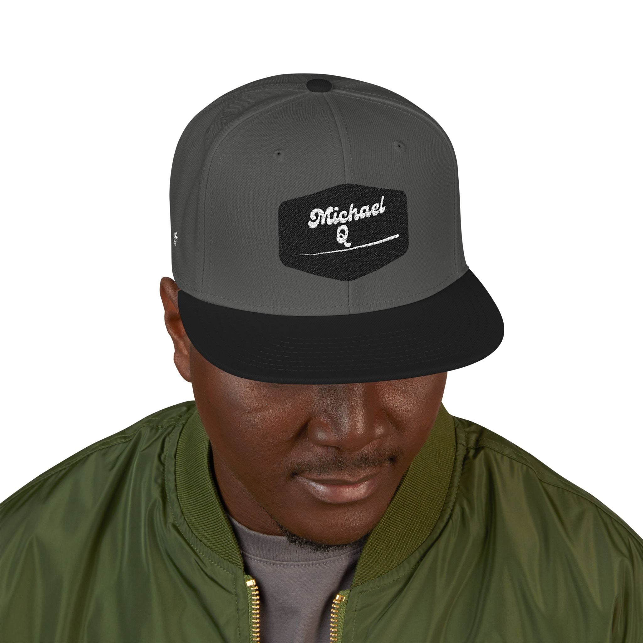 Embroidered 'Stoked' Snapback Hat — Black & Charcoal Skate Cap