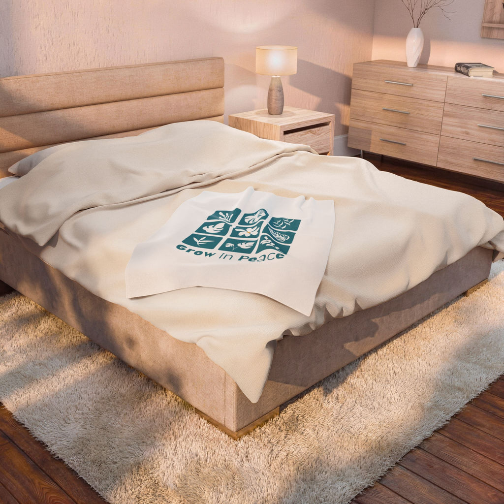 Velveteen Blanket — "Grow in Peace" Botanical Plush Throw