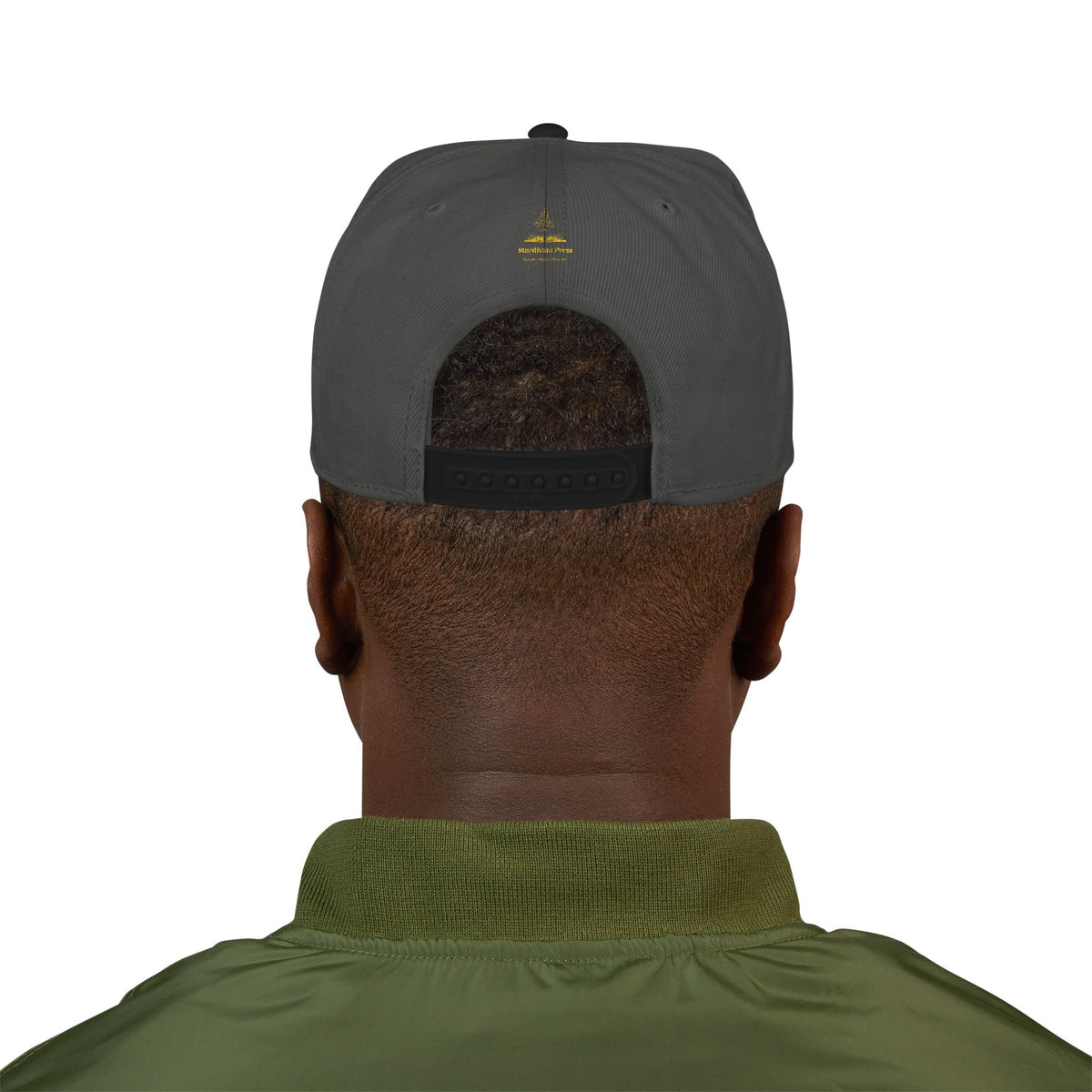 Embroidered 'Stoked' Snapback Hat — Black & Charcoal Skate Cap