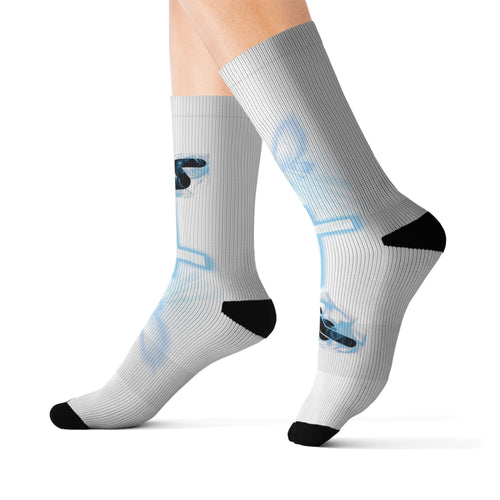 Blue Neon Cross Sublimation Socks — Gothic Streetwear Crew Socks