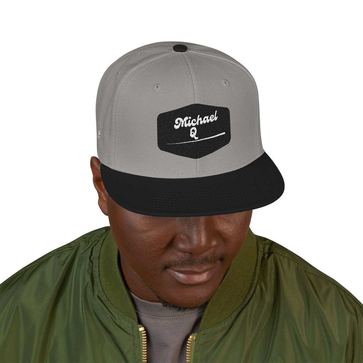 Embroidered 'Stoked' Snapback Hat — Black & Charcoal Skate Cap