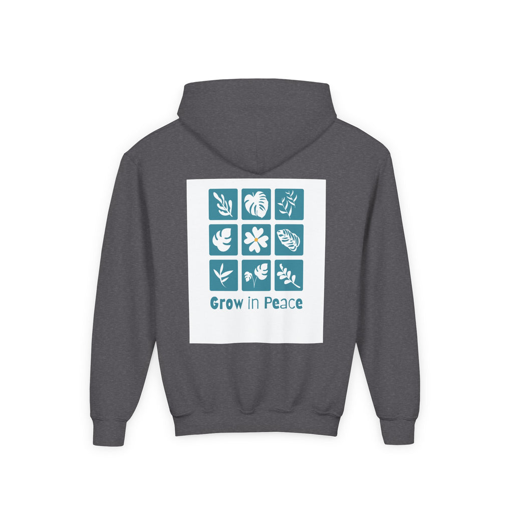 Youth Hoodie — 'Book Club' Front Logo & 'Grow In Peace' Botanical Back Graphic