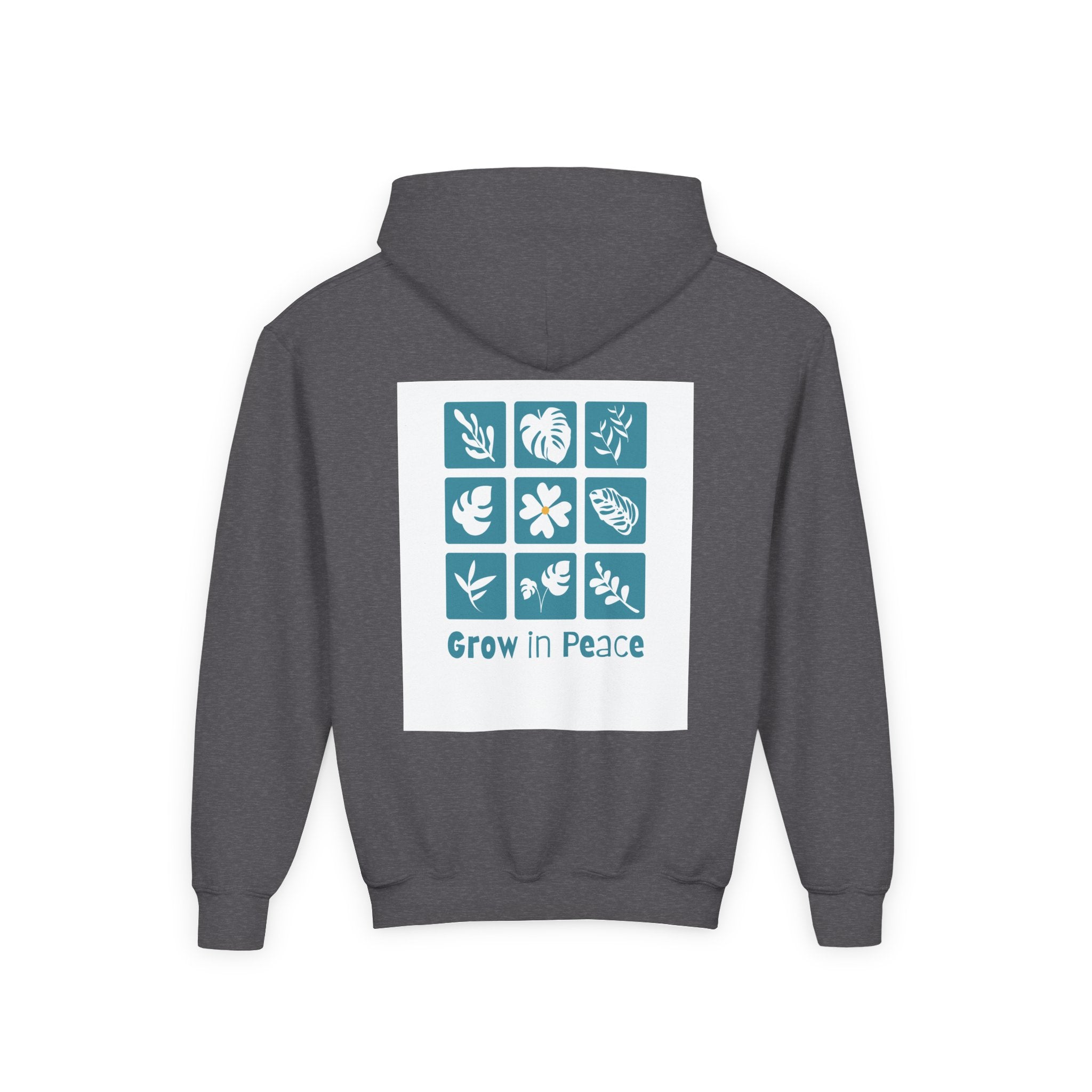 Youth Hoodie — 'Book Club' Front Logo & 'Grow In Peace' Botanical Back Graphic