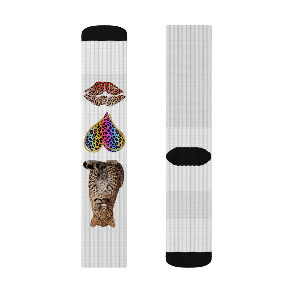 Leopard Hearts Sublimation Socks — Colorful Animal Print Cat Crew Socks