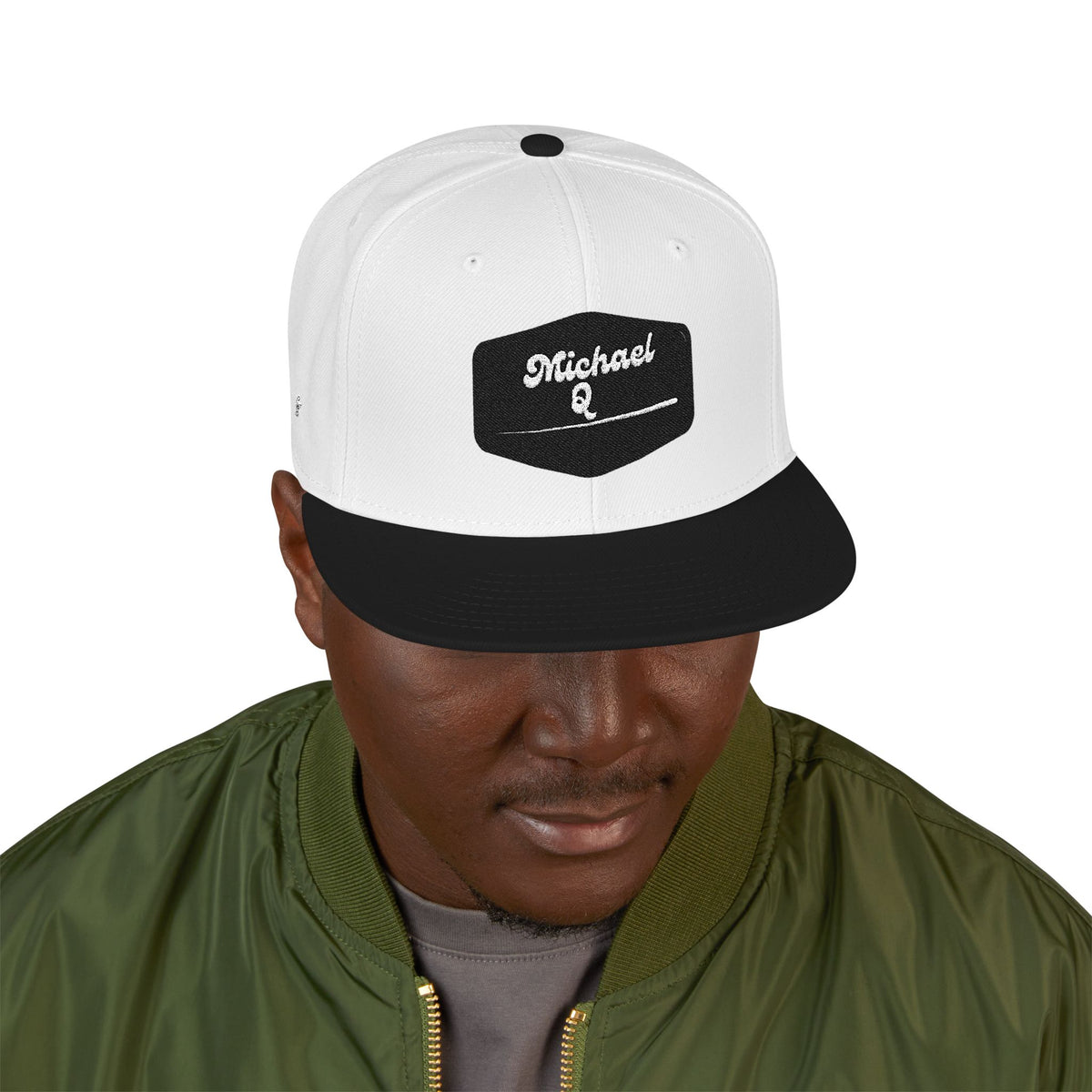 Embroidered 'Stoked' Snapback Hat — Black & Charcoal Skate Cap
