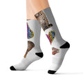 Leopard Hearts Sublimation Socks — Colorful Animal Print Cat Crew Socks