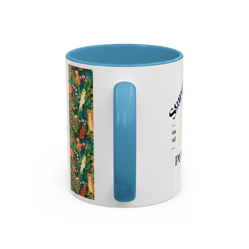 Tropical Jungle Animal Accent Coffee Mug — Colorful Parrot, Tiger & Leopard Pattern (11/15 oz)
