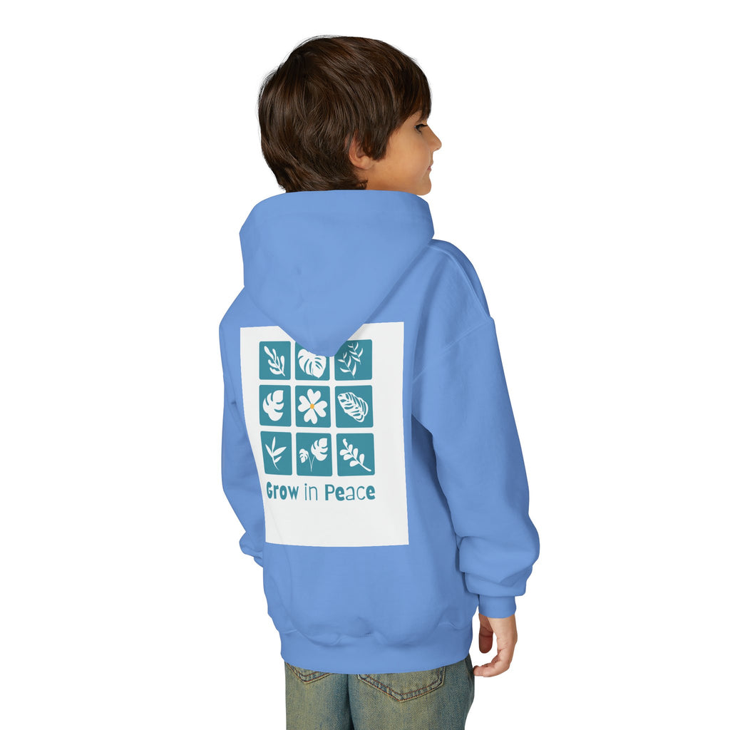 Youth Hoodie — 'Book Club' Front Logo & 'Grow In Peace' Botanical Back Graphic