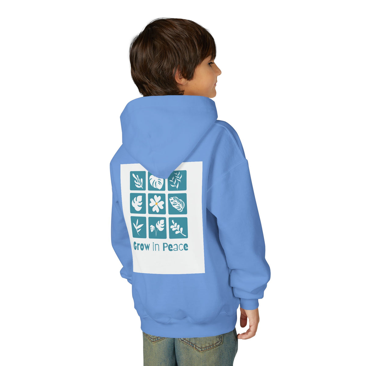 Youth Hoodie — 'Book Club' Front Logo & 'Grow In Peace' Botanical Back Graphic