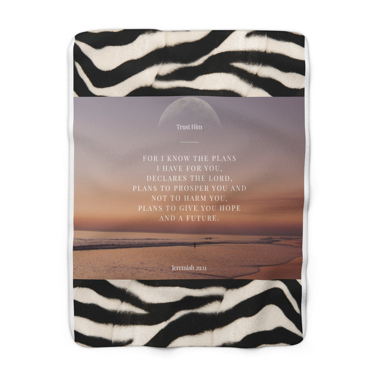 Inspirational Psalm Sherpa Blanket — "For I Know the Plans" Cozy Fleece with Zebra Trim