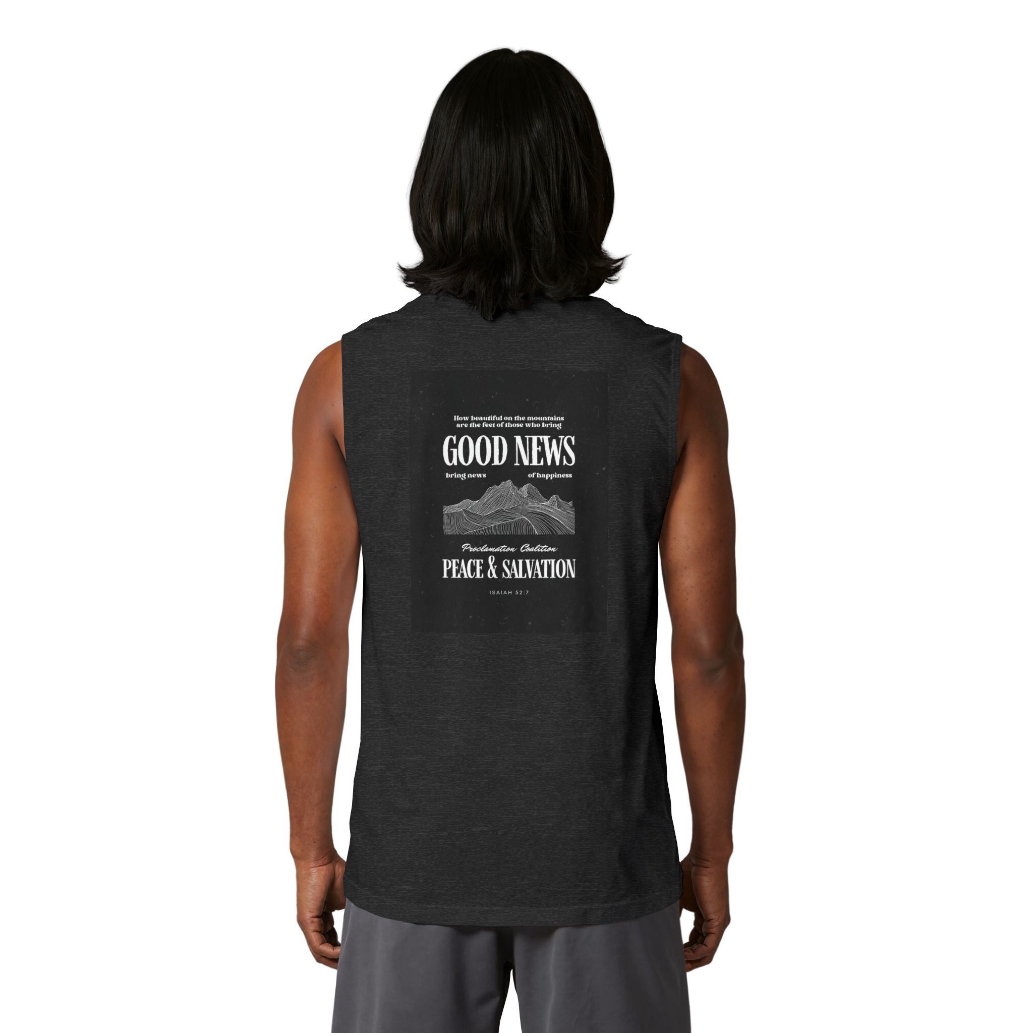 Muscle Tank — "Good News: Peace & Salvation" Graphic World Map Tee