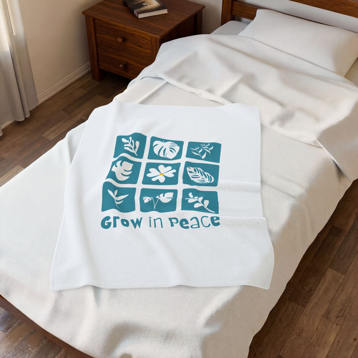 Velveteen Blanket — "Grow in Peace" Botanical Plush Throw