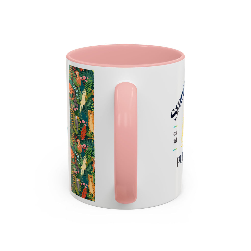 Tropical Jungle Animal Accent Coffee Mug — Colorful Parrot, Tiger & Leopard Pattern (11/15 oz)