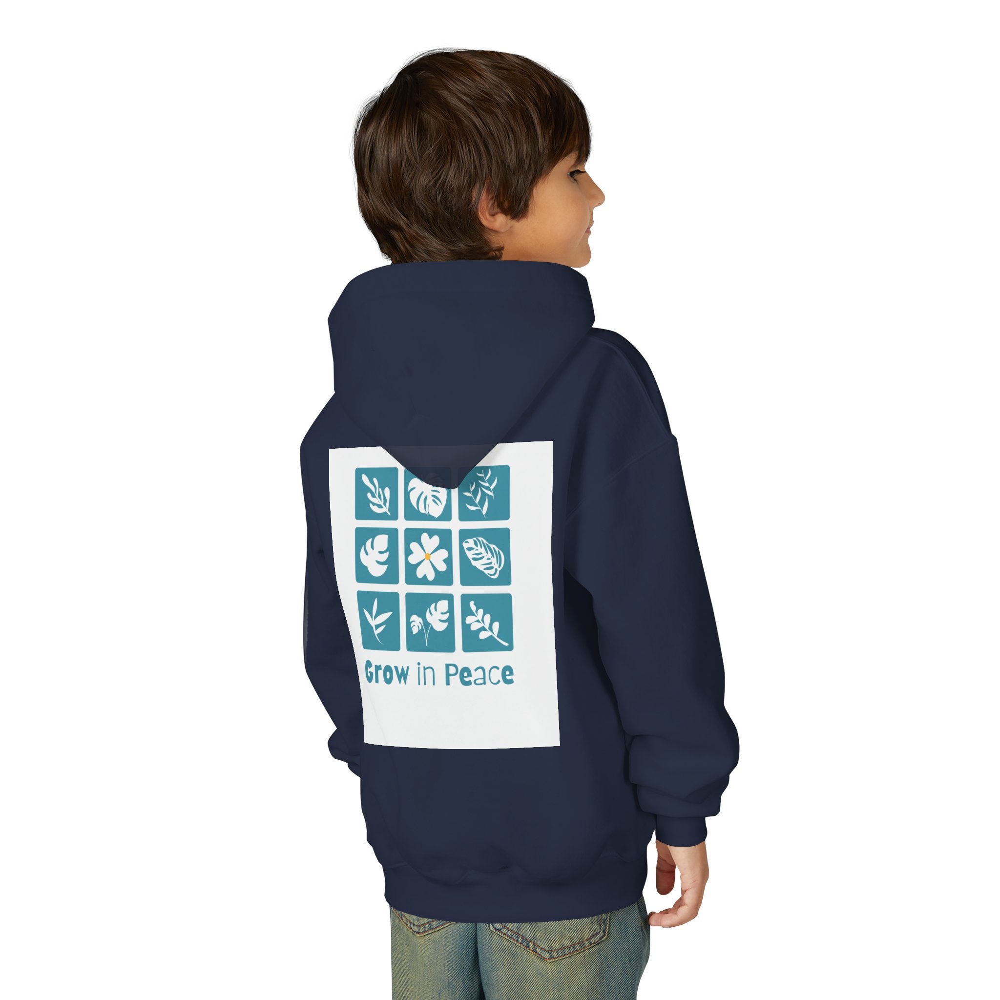 Youth Hoodie — 'Book Club' Front Logo & 'Grow In Peace' Botanical Back Graphic