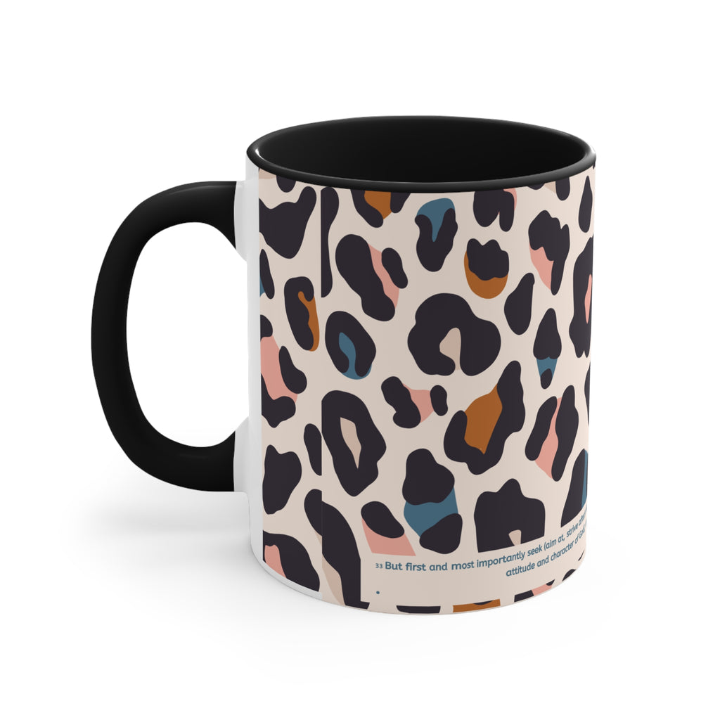 Leopard Print Accent Mug — Pink Interior & Handle, Colorful Animal Spot Coffee Cup