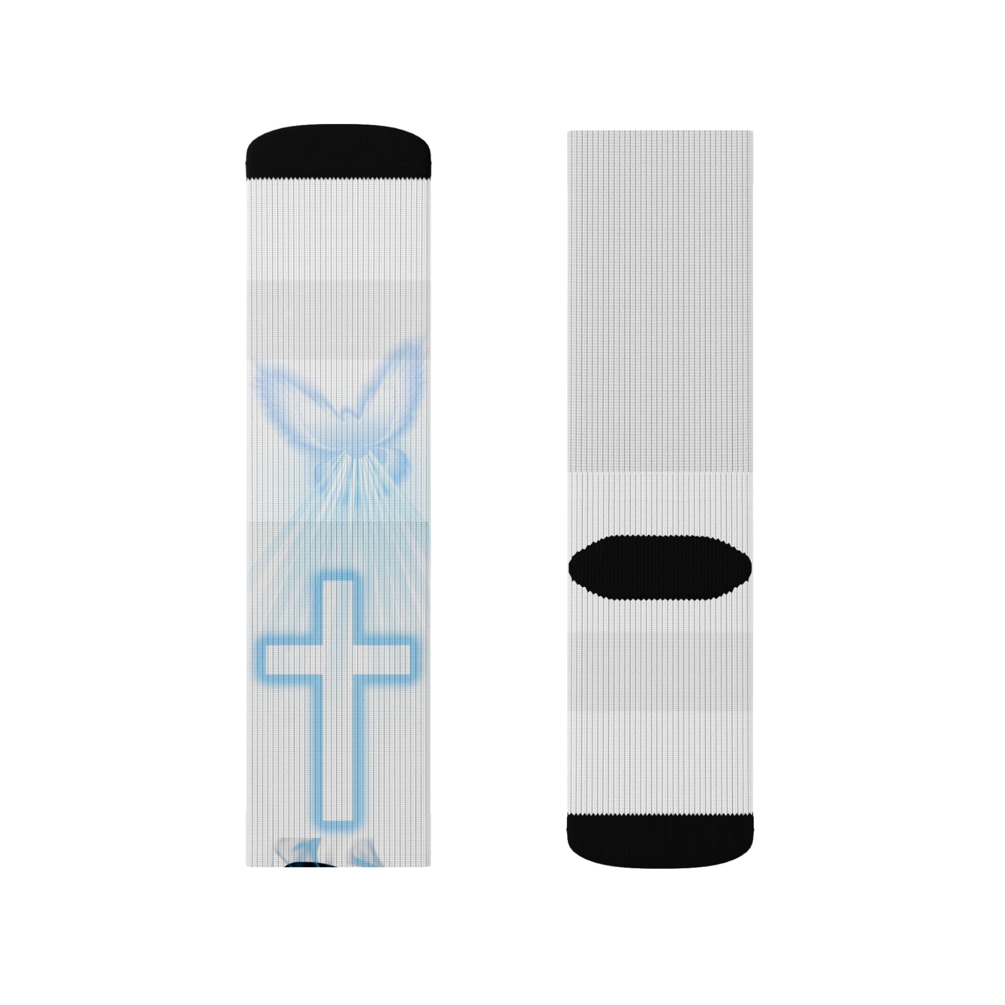 Blue Neon Cross Sublimation Socks — Gothic Streetwear Crew Socks