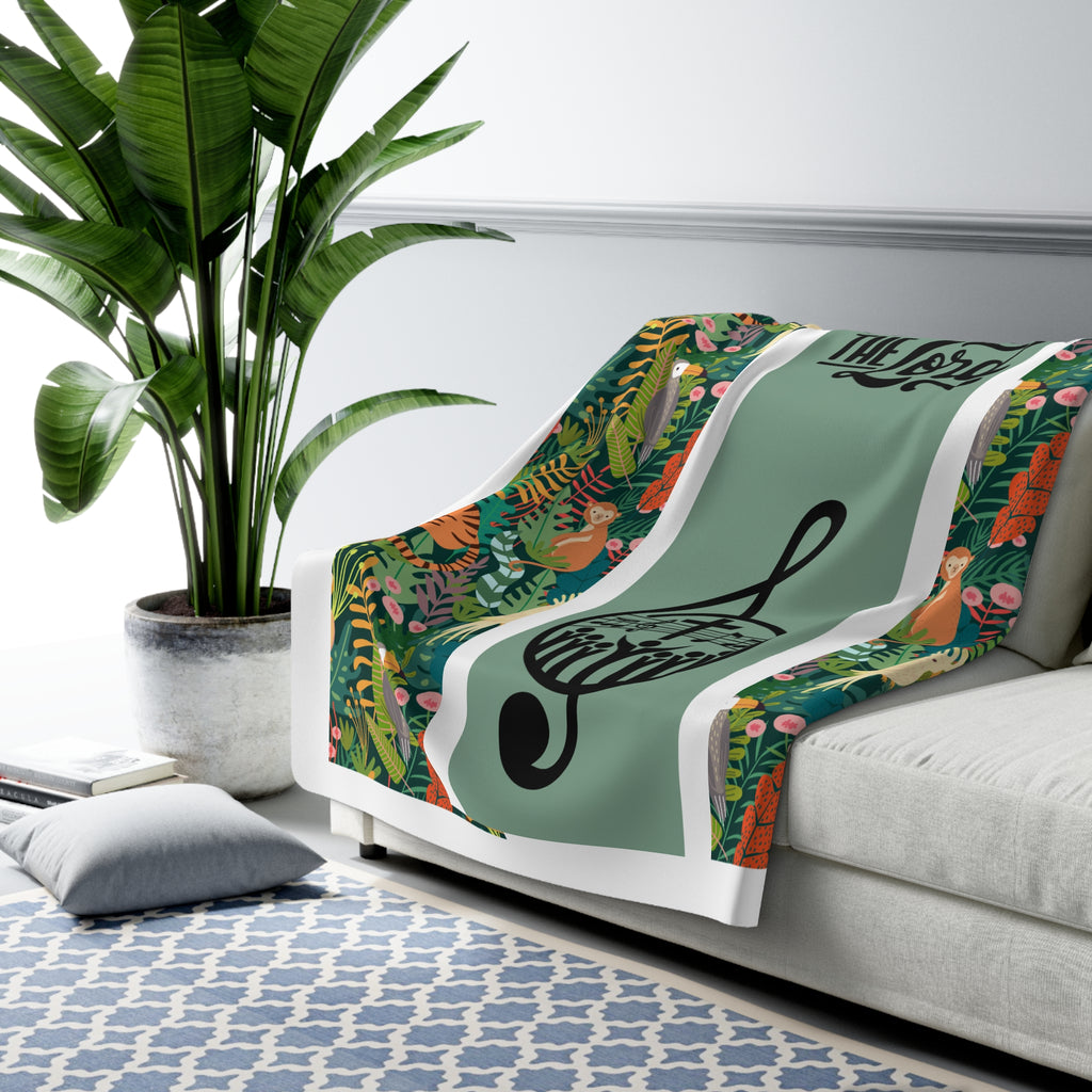 Praise the Lord Sherpa Fleece Blanket – Christian Music Note & Jungle Animal Cozy Throw