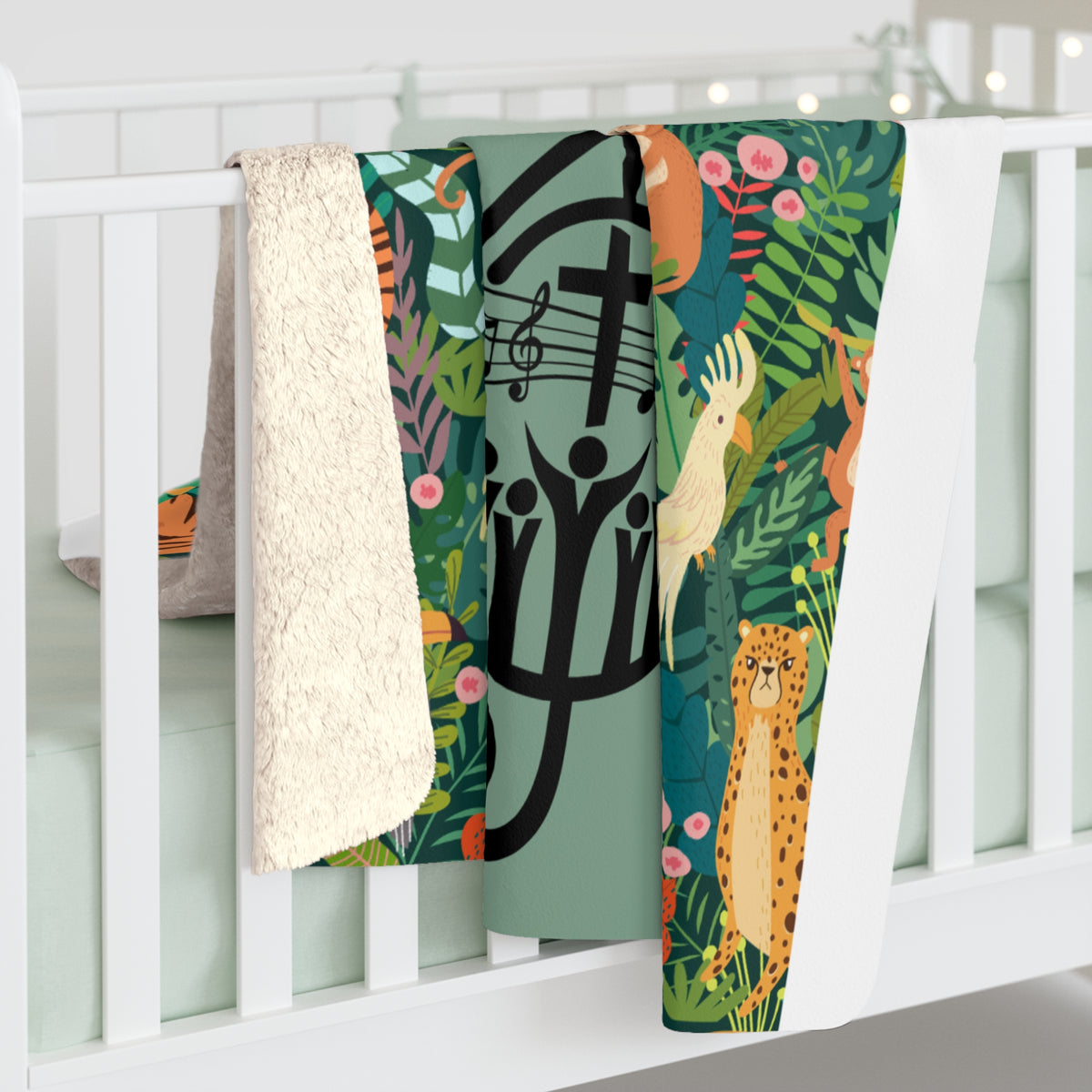 Praise the Lord Sherpa Fleece Blanket – Christian Music Note & Jungle Animal Cozy Throw
