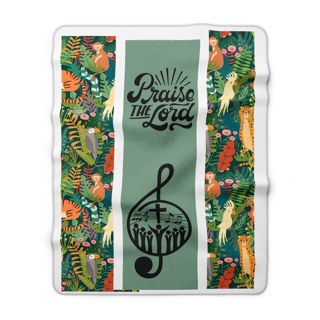 Praise the Lord Sherpa Fleece Blanket – Christian Music Note & Jungle Animal Cozy Throw