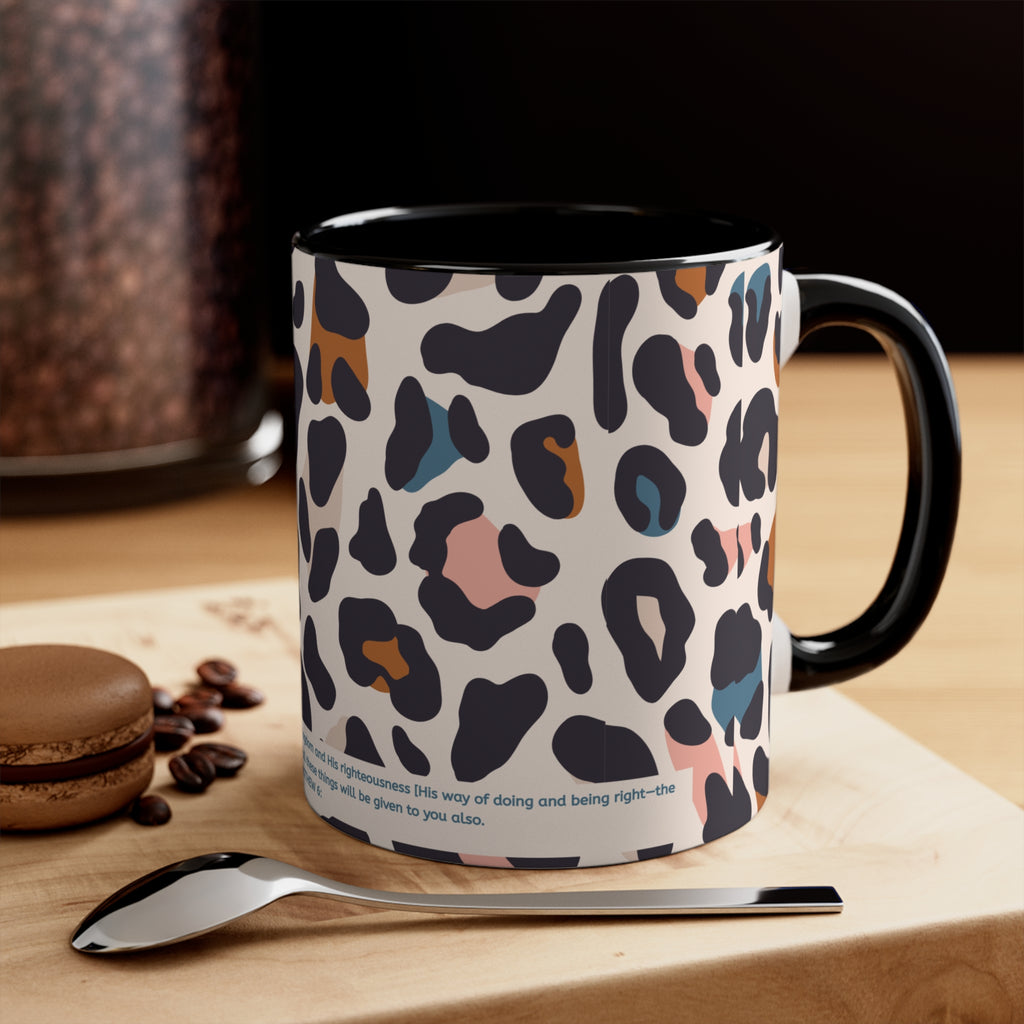 Leopard Print Accent Mug — Pink Interior & Handle, Colorful Animal Spot Coffee Cup