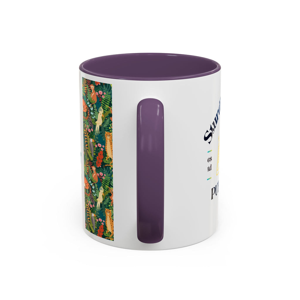 Tropical Jungle Animal Accent Coffee Mug — Colorful Parrot, Tiger & Leopard Pattern (11/15 oz)