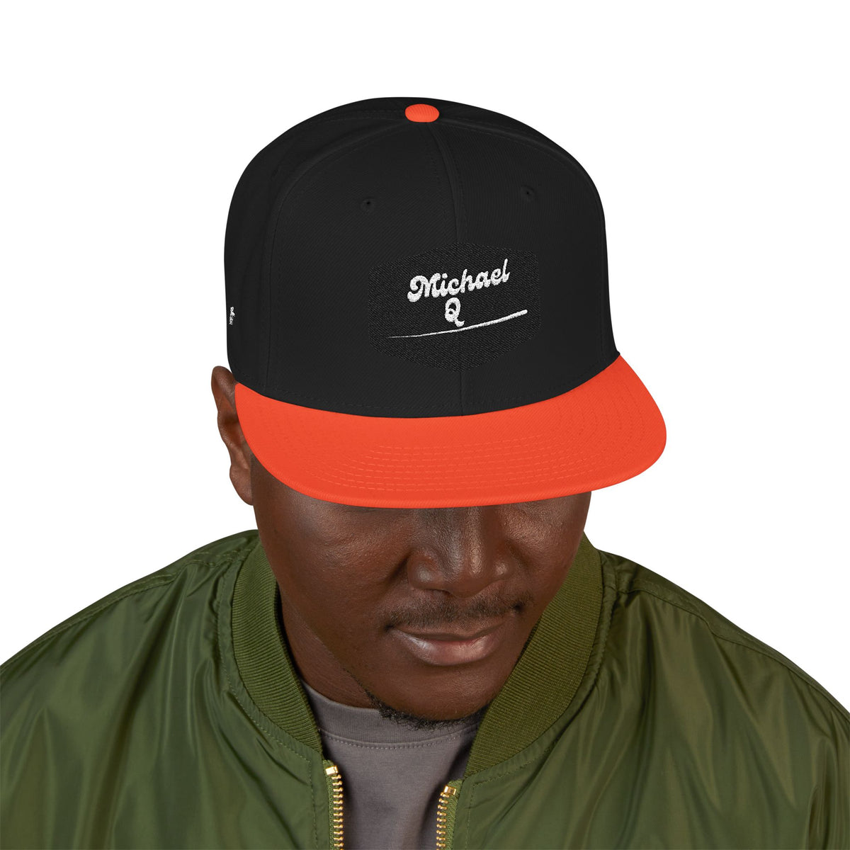 Embroidered 'Stoked' Snapback Hat — Black & Charcoal Skate Cap