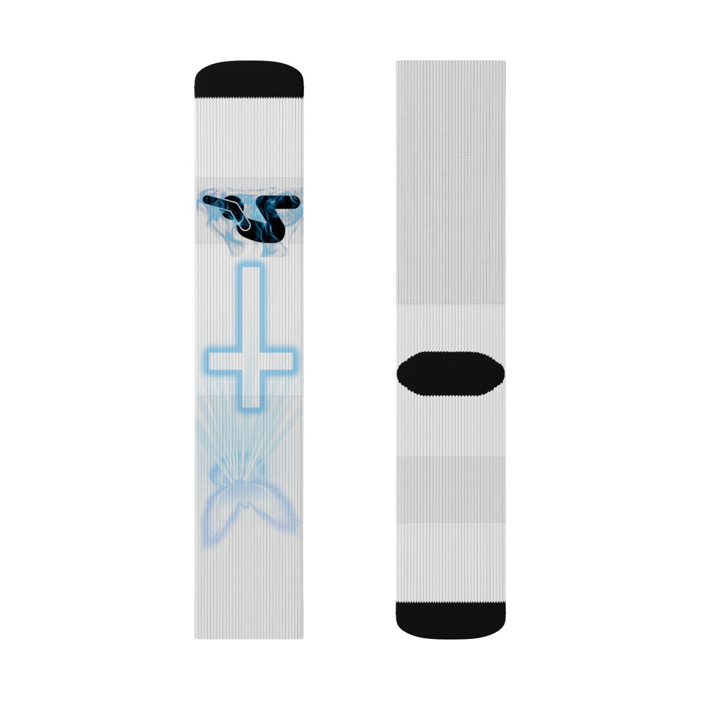 Blue Neon Cross Sublimation Socks — Gothic Streetwear Crew Socks