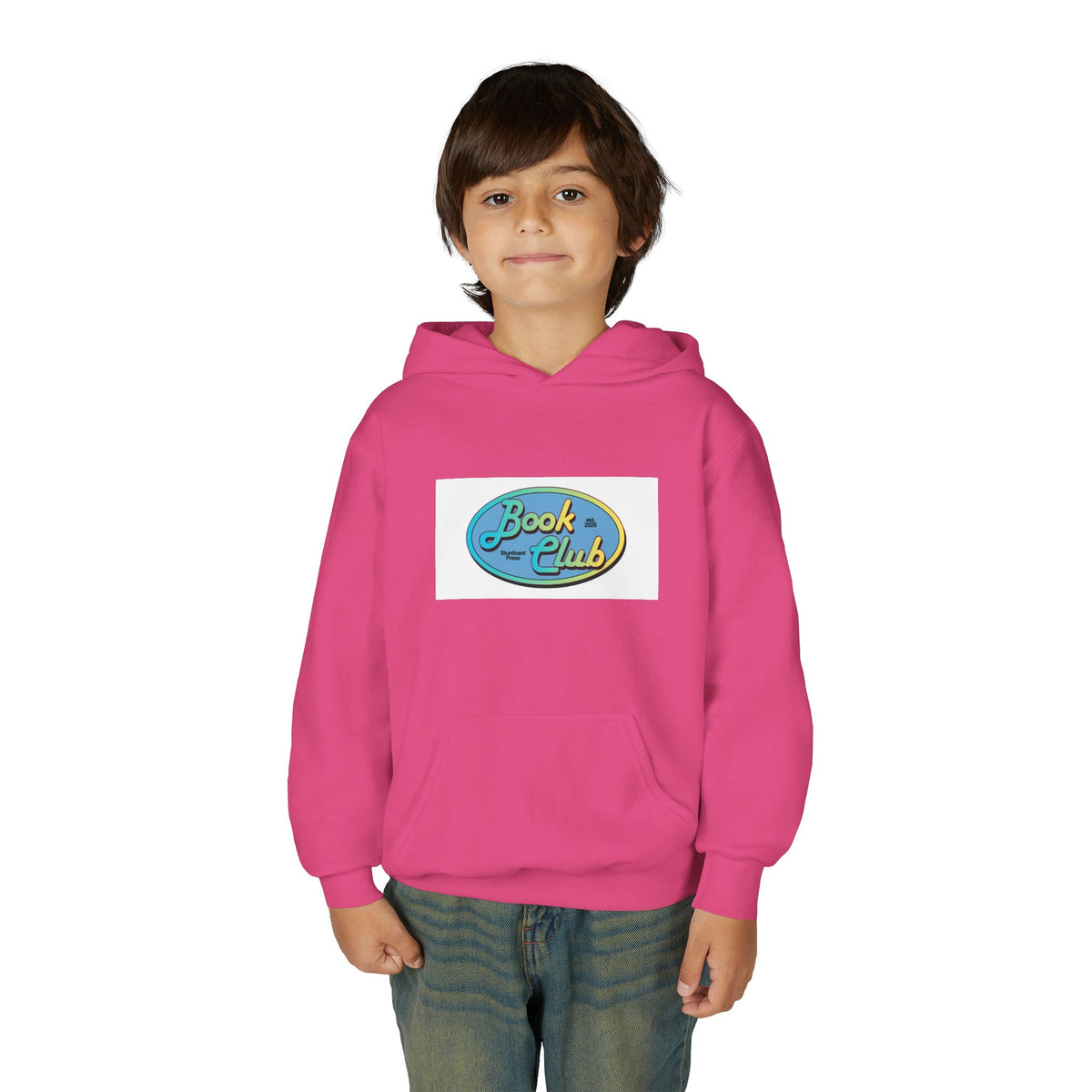 Youth Hoodie — 'Book Club' Front Logo & 'Grow In Peace' Botanical Back Graphic
