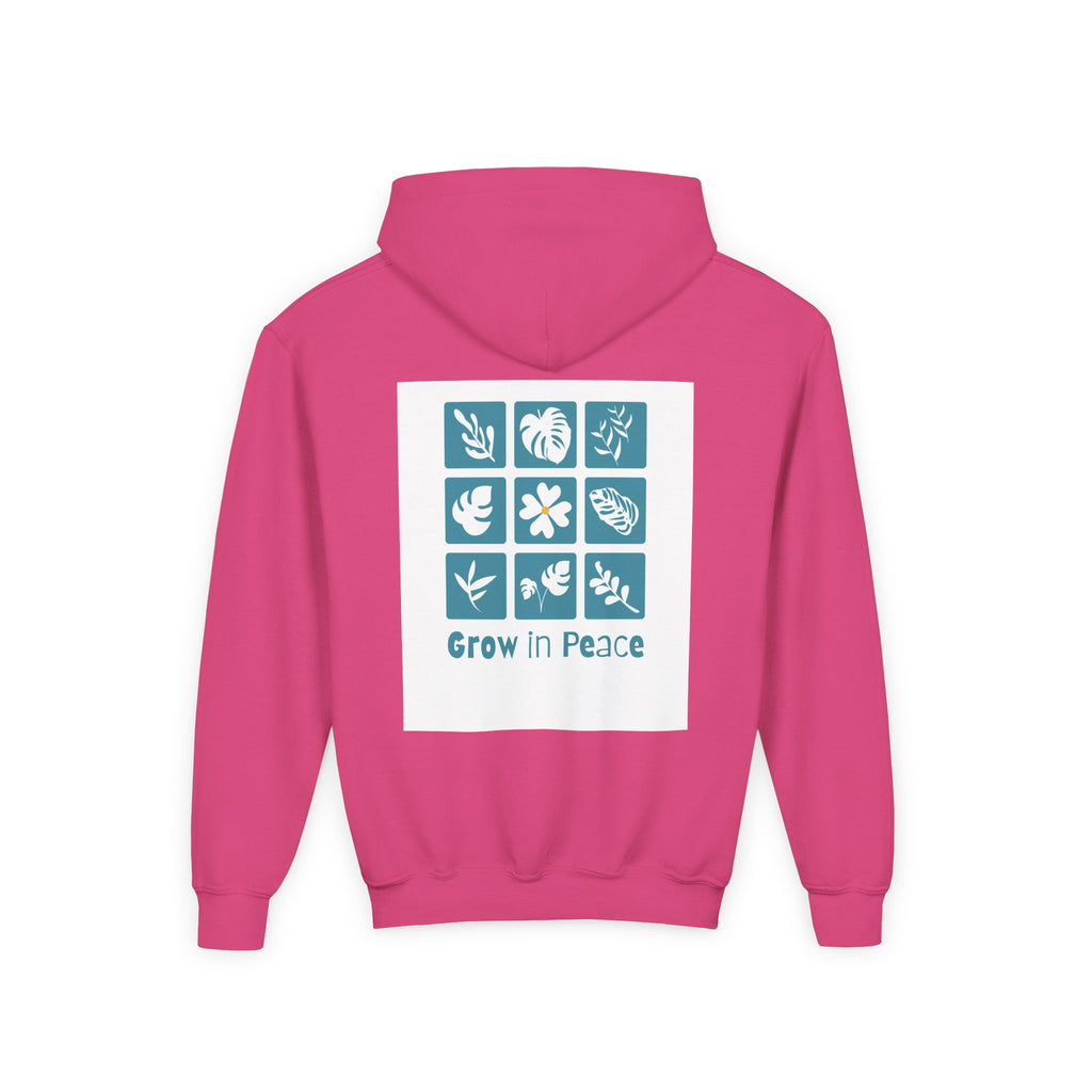 Youth Hoodie — 'Book Club' Front Logo & 'Grow In Peace' Botanical Back Graphic