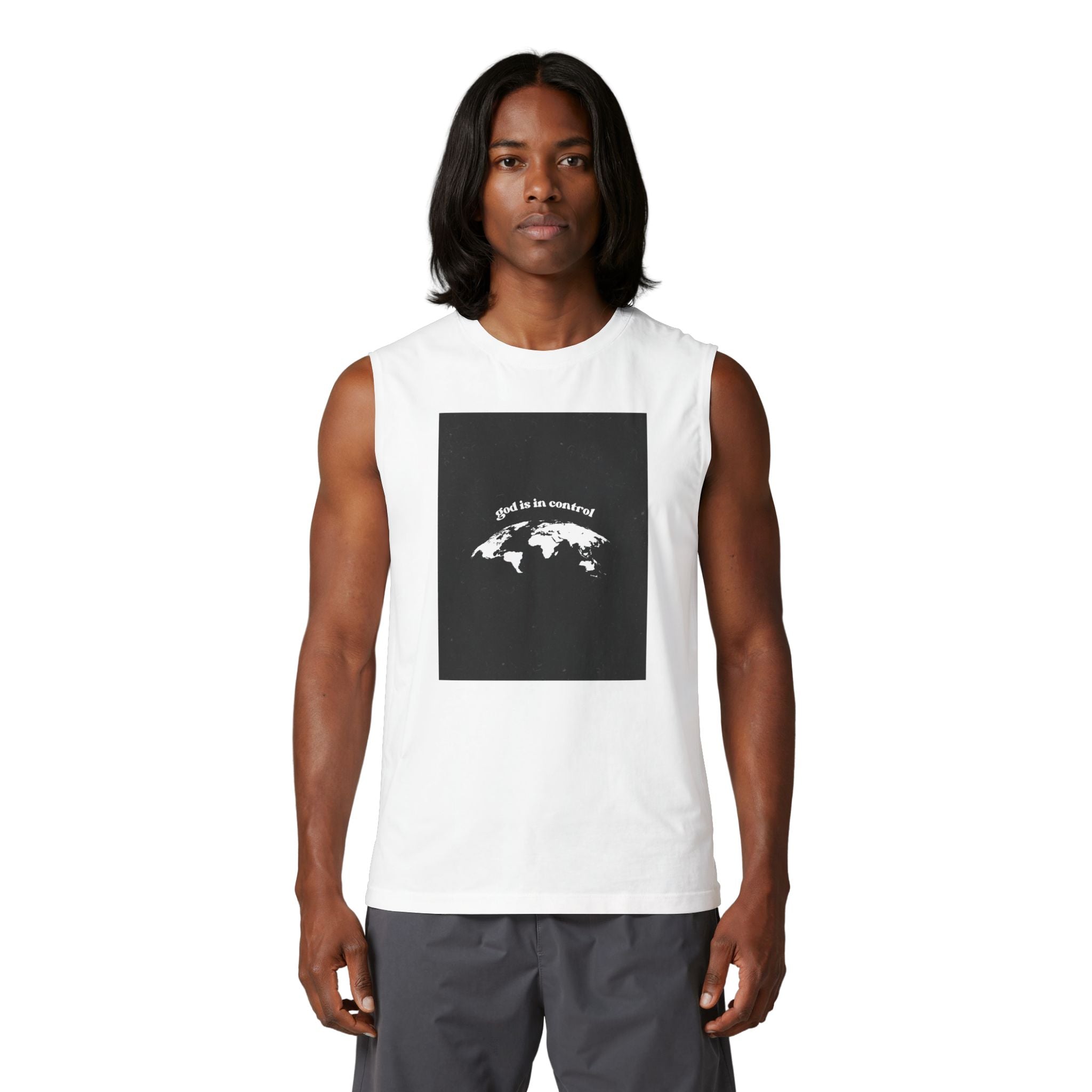 Muscle Tank — "Good News: Peace & Salvation" Graphic World Map Tee