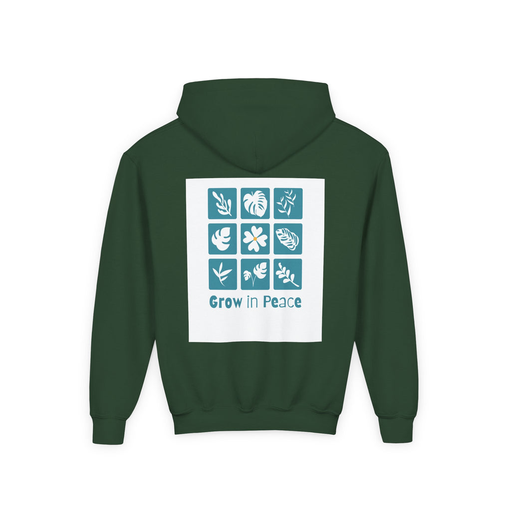 Youth Hoodie — 'Book Club' Front Logo & 'Grow In Peace' Botanical Back Graphic