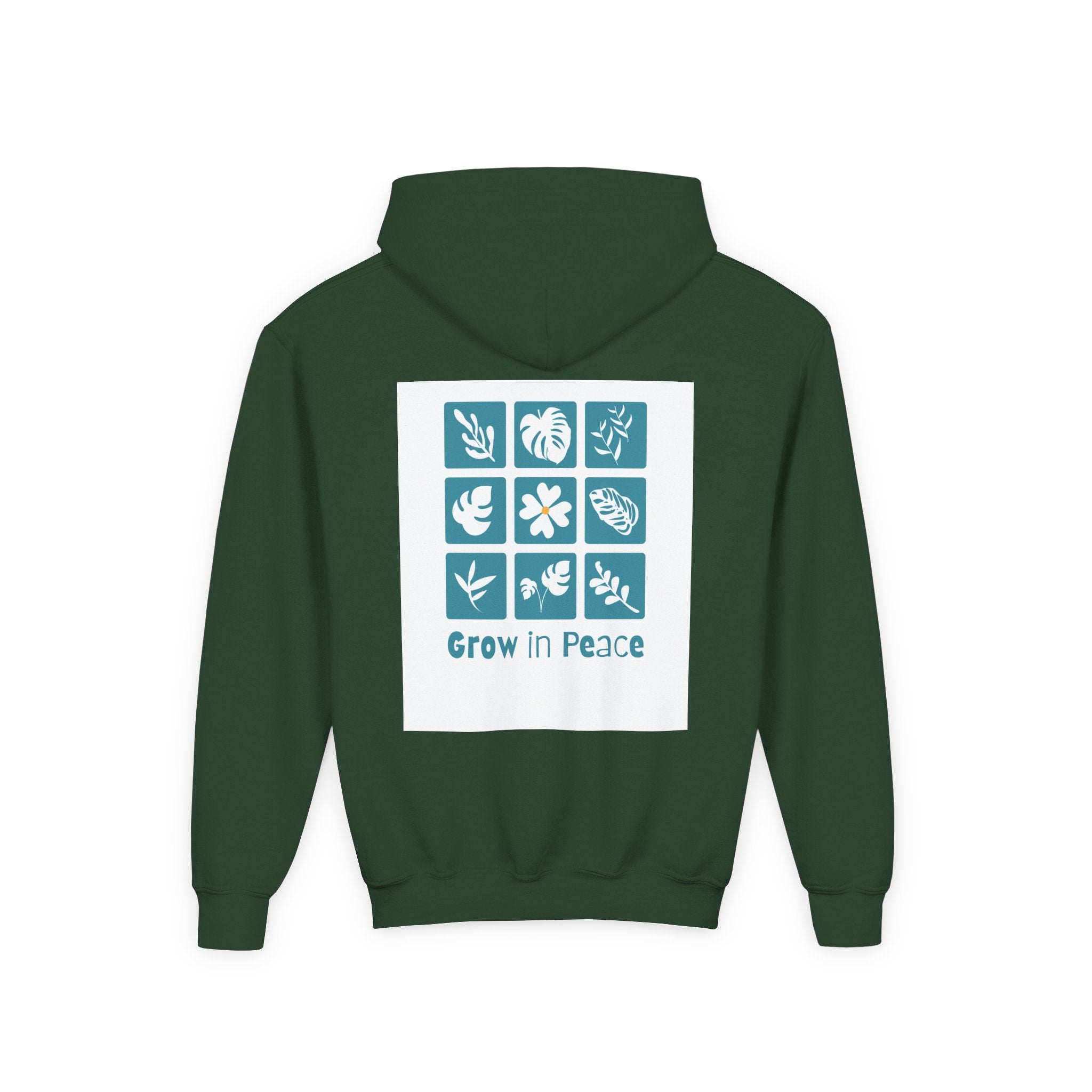 Youth Hoodie — 'Book Club' Front Logo & 'Grow In Peace' Botanical Back Graphic